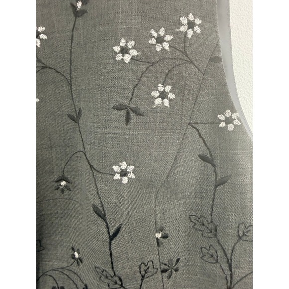 Joan Leslie Vintage Floral Embroidered Vest Gray Button Front Cinch Back Sz L - Picture 5 of 9